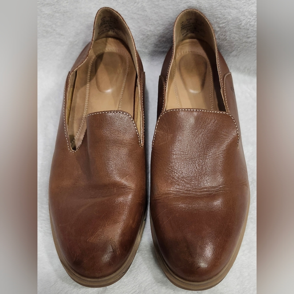 Hush Puppies Bailey Tan Soft Leather Slip On Loafers Shoes Women's Size 10